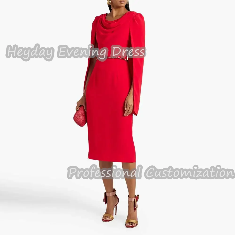 

Heyday Cowl Neck Saudi Arabia Short Sleeves Straight Beaded Prom Gown luxury Sexy Crepe Knee Length Elegant Dress For Women 2024