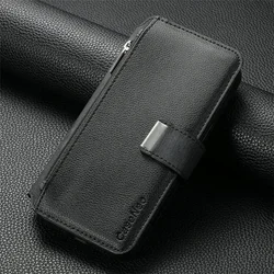 Luxury Leather Flip Case with Detachable Zipper Wallet and MagSafe for Moto Edge 50 Fusion (Black)