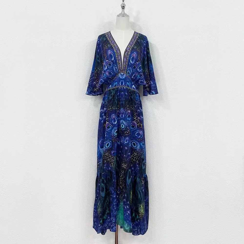 TOUCAN Indian Blue - silk airy dress