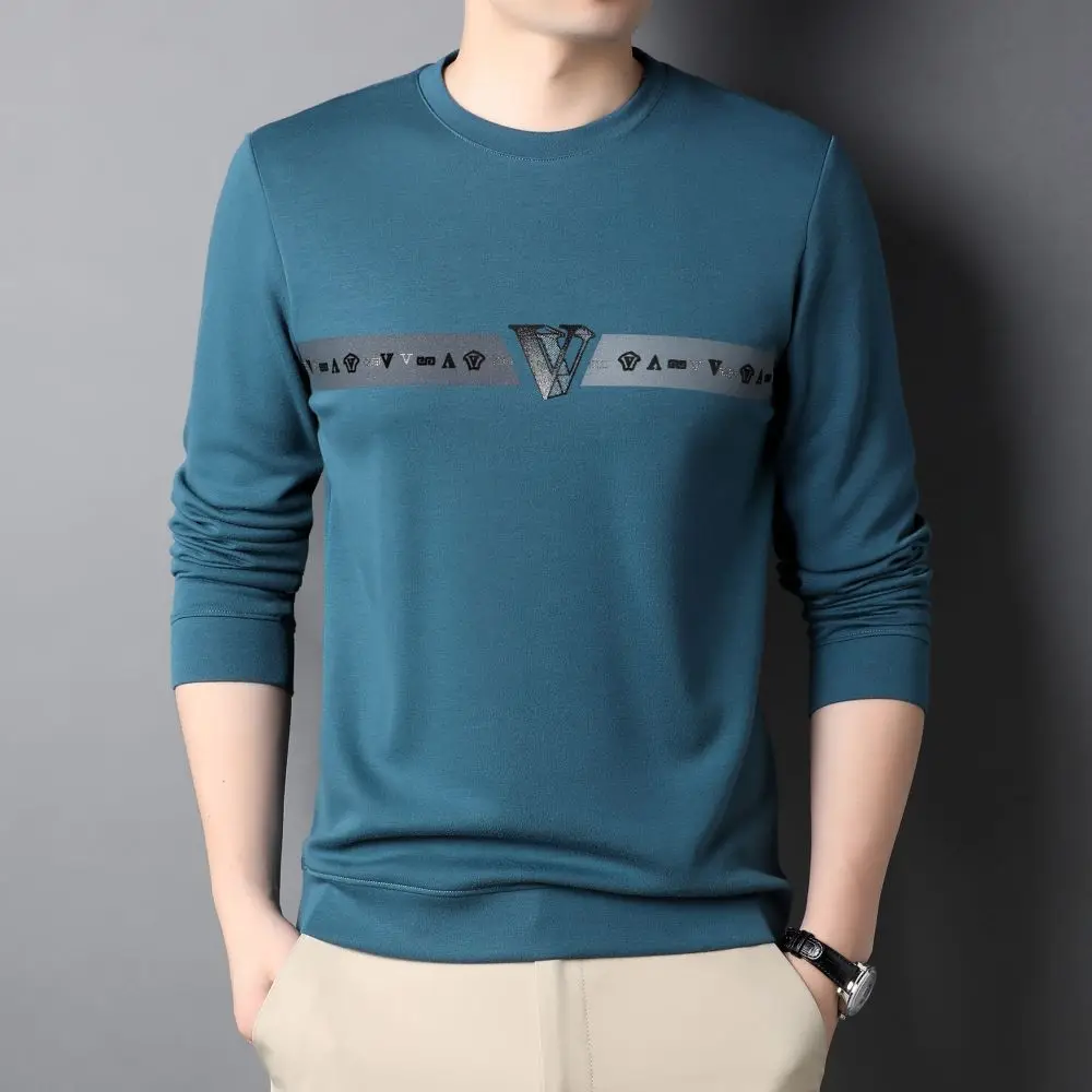 

COODRONY Daily Versatile Round Neck Pullover Comfortable Long-sleeved T-shirt Men's Business Casual Top Boyfriend Gift W5844