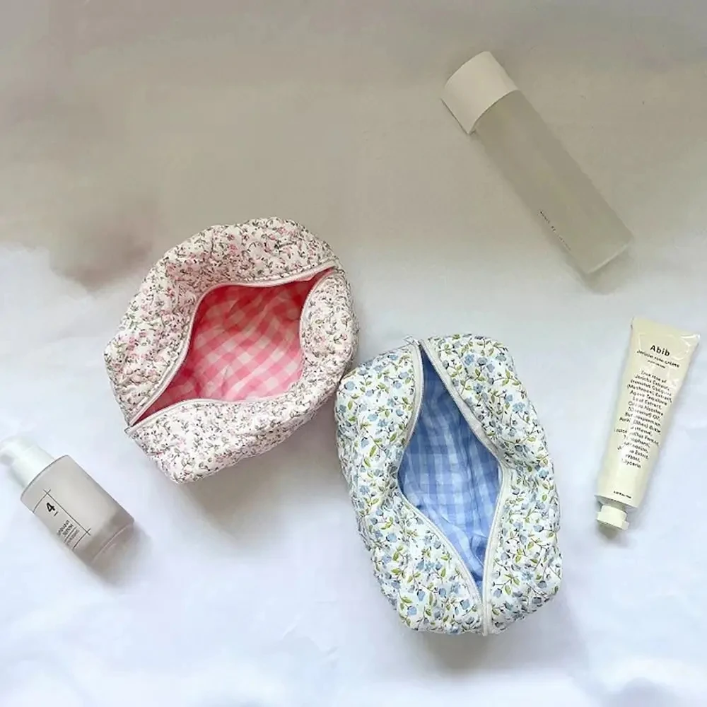 Fashion Floral Puffy Quilted Makeup Bag Travel Cosmetic Jewelry Storage Organizer Handbag Pouch Large Capacity Make Up Bags 5