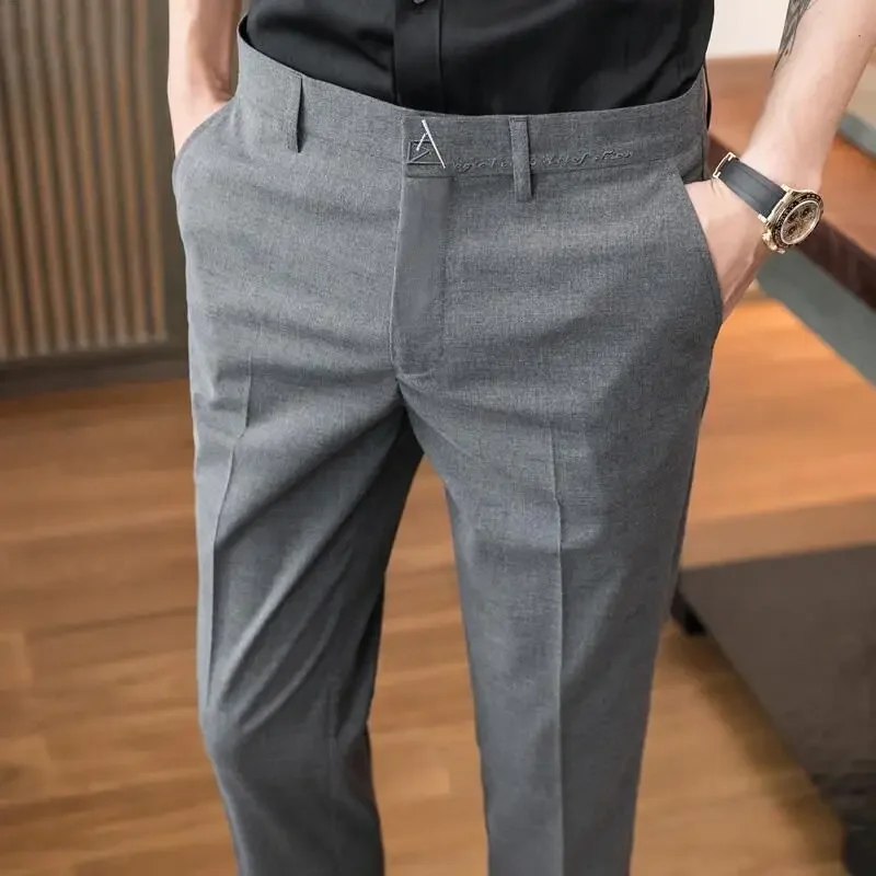 thumbnail image 1 of Pantalones de negocios de sastrería social para hombres Pantalones de traje de algodón elástico para hombre Pantalones elegantes de moda con estilo Pantalones de vestir vintage, 1 of 5