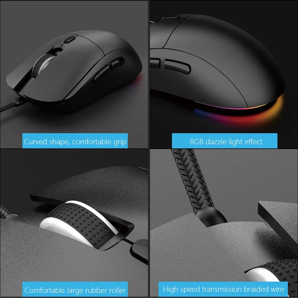 Wired Mouse Ergonomic USB DPI Adjustable 6-Button for Laptop PC Desktop Notebook