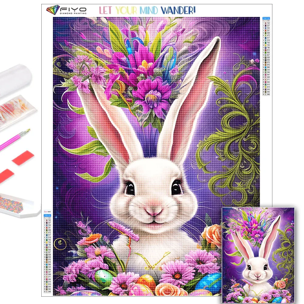 Pavemlo 5D Diamond Art Painting Kits for Adults Flower Rabbit, Full Drill Diamond Art Animals Pictures Paint with Diamonds, DIY Cross Stitch Jewel
