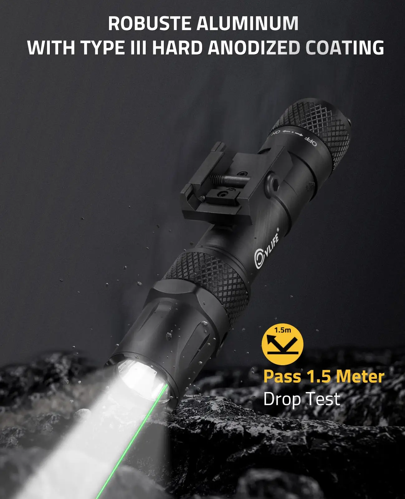 CVLIFE Tactical Flashlight 1900 Lumens Rifle Laser Light with Strobe Mode Rechargeable and Pressure Switch for Picatinny Rail