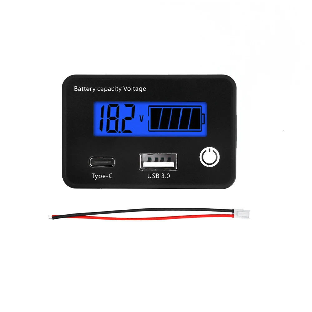 DC8-30V 디지털 전압계 전원 표시기, 배터리 레벨 테스터, 저전압 경보, USB 3.0 + Tpye-C 출력, 6-in-1