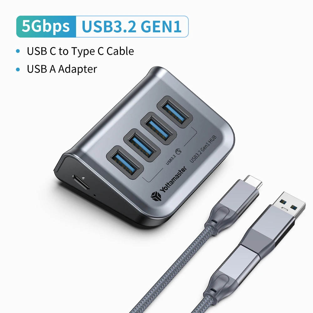 Yottamaster USB-C 3.2 Hub 7 יציאות USB מופעל 5V/3A USB 3.2 Gen2 10Gbps מעגל נתונים עבור מחשבים ניידים Surface Pro כוננים קשיחים ניידים