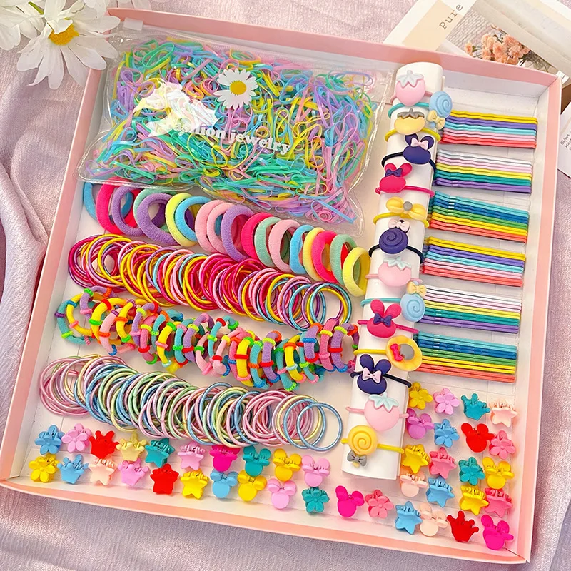 220PCS Girls Hair Accessories Headwear Set Cute Hairpin Rubber Band Candy  Color