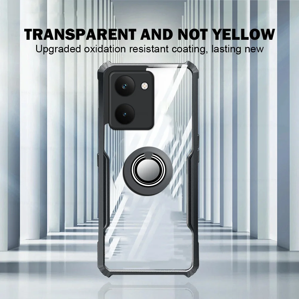 Transparent Shockproof Acrylic Phone Case with Magnetic Holder Ring