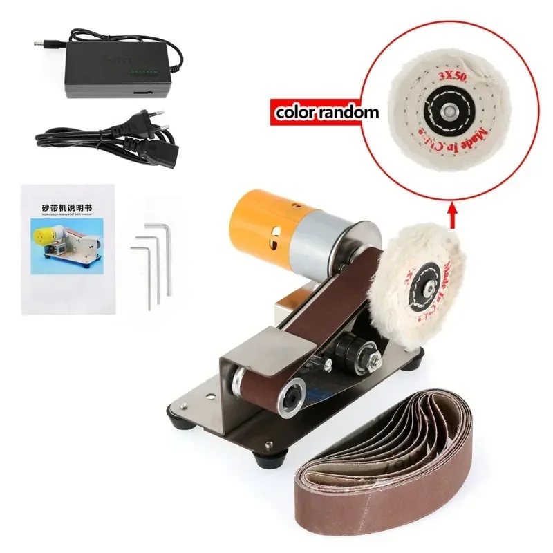 Multifunctional Mini Electric Belt Sander DIY Polishing Grinding Machine with 10 Belts Grinder Sharpener Cutter Knife Edges