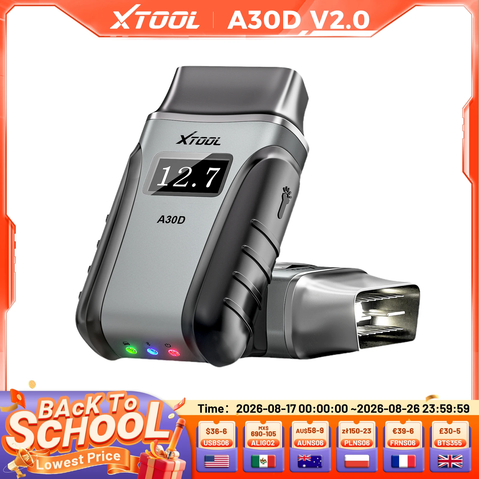 XTOOL Anyscan A30D Automotive Scanner Lifetime Free Update Bidirectional Car OBD2 Diagnostic Code Reader with 19 Resets FCA CAN FD — Color: Bluetooth A30D