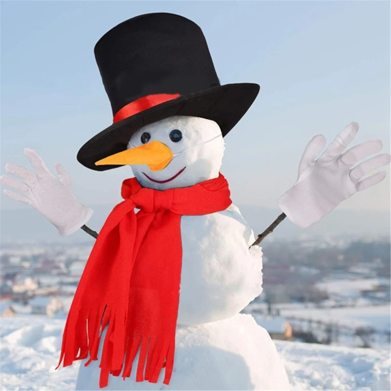 Snowmen Dress Up Costume Set Black Hat Scarf Gloves Kids Role Play Snowmen Costume Fedoras Hat Scarf Nose Headwear Photo Props