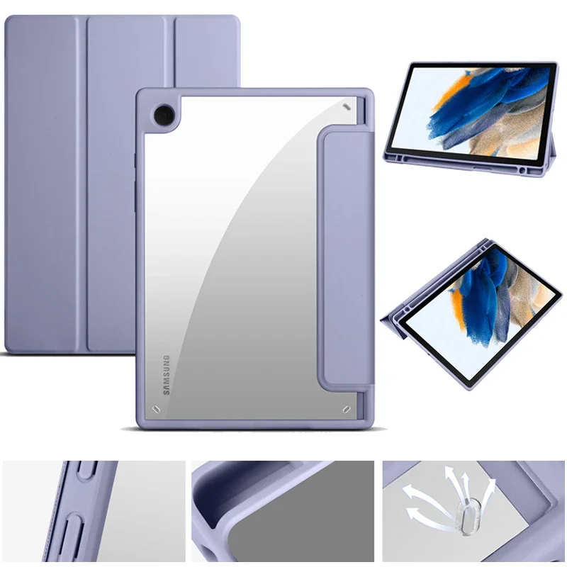 Voltar Capa Magnética para Samsung Tablet Pen Holder Case Transparente para Galaxy Tab a8 a sm X200