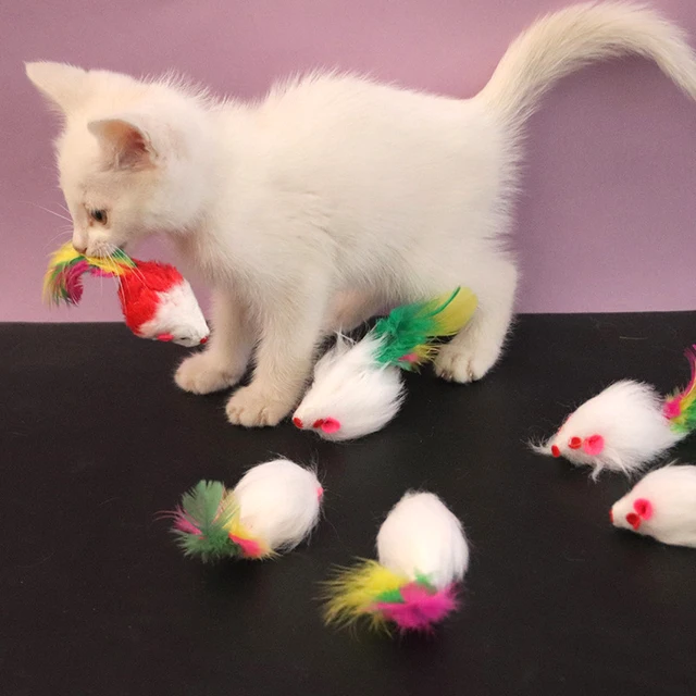 10/20/50pcs Cat Feather Mouse Toys Simulation Plush Mouse Cat Teasing Toys Indoor Training Toy for Kitten Mice Fun Chew Toys 5