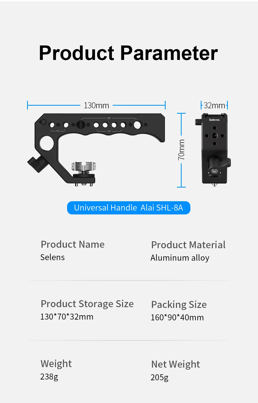 Universal DSLR Handheld Cold Shoe Holder Camera Cage Top Handle with 3/8"&1/4" S