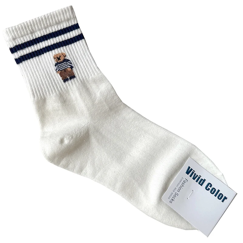Elegant Lady Bear Cartoon Women's Cute Cotton Socks - Harajuku Style Novelty Breathable Christmas Gift