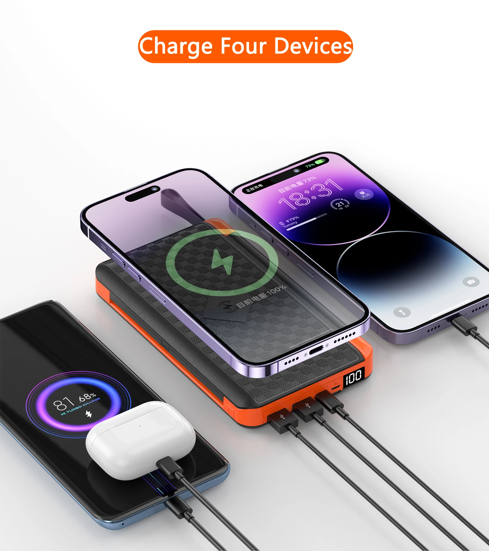 Solar Power Bank With 3 Panels 20000mah Portable Wireless Charger_voghion.com