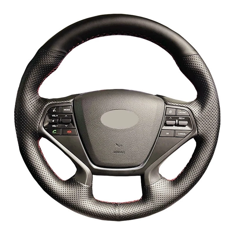 Customized Black Genuine Leather Braid Car Steering Wheel Cover For