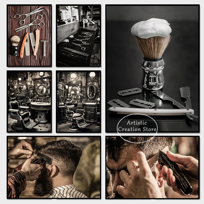Barber Shop Sign Print Canvas Painting Salon Parrucchiere Tool Ar Wall Pictures Vintage Hair Salon For Barber Shop Home Decor