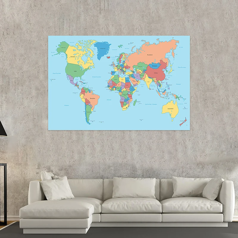 German Map Series - World Map Cloth for Geography and Tourism Education, Wall Art Decor