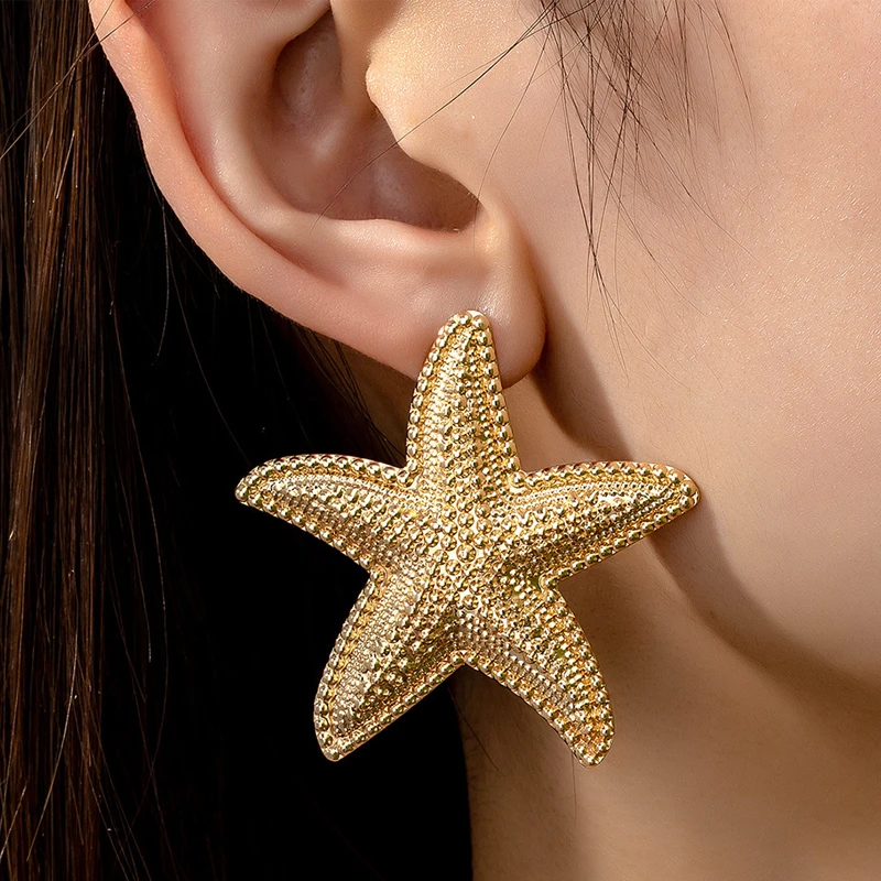 Boho Seestern Ohr stecker für Frauen Metall Gold Farbe übertrieben Stern Tropfen Ohrringe Trend Sommer Strand Urlaub Schmuck Geschenke