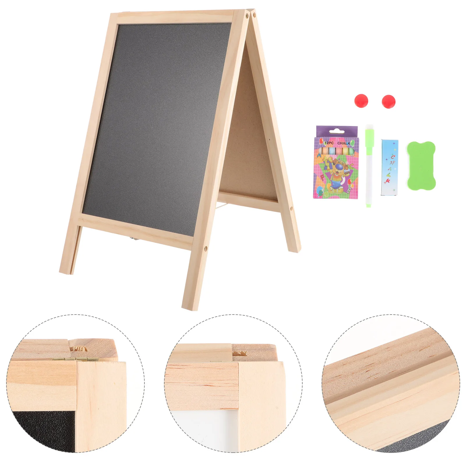 Wooden Stand Blackboard Double Side Message Draw Board wooden chalkboard White and Black Display Small Chalkboard Signss for Children 1 Set