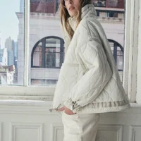 European and American style winter new style stand collar loose drawstring zipper cotton jacket for women - Image 2