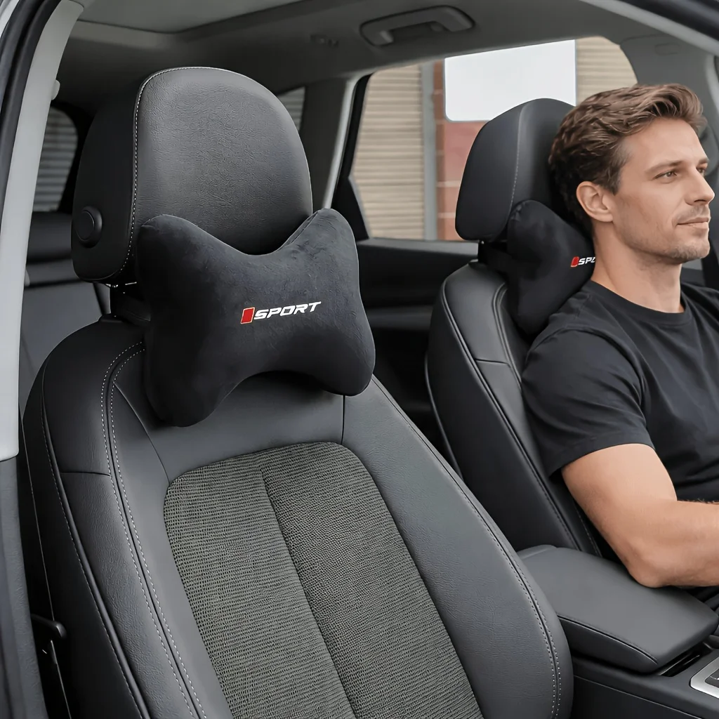Ergonomic Plush Soft Neck Support Cushion with Sport Logo - Comfortable Headrest Pillow for Enhanced Car Seat Comfort