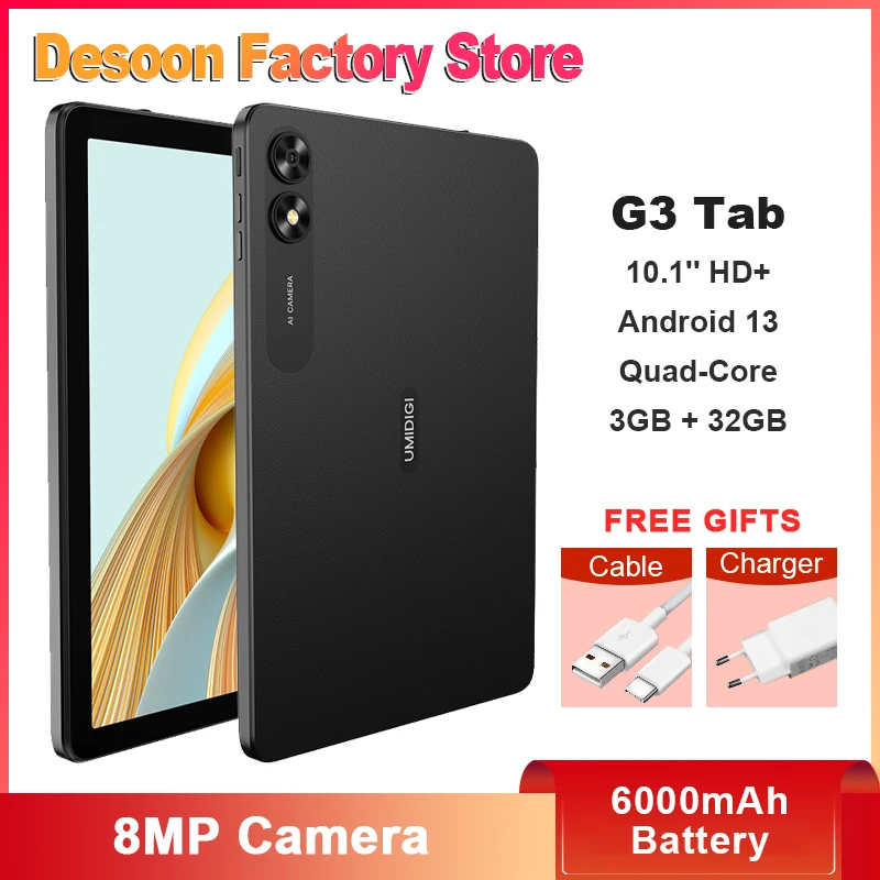 

UMIDIGI G3 Tab Tablet 3GB + 32GB 10.1'' HD+ Quad-Core 8MP Camera 6000 mAh Battery Android 13 Quick Charge Cellphone