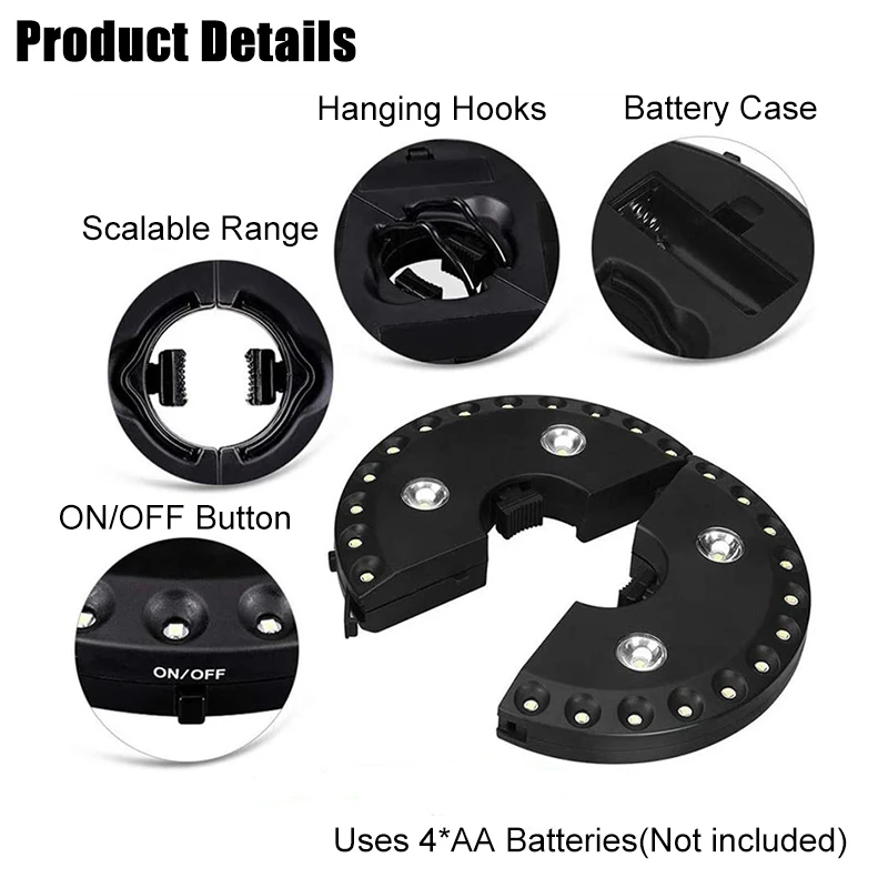 Patio Umbrella Lights 28 LED 3 Lighting Modes Detachable Umbrella Lights Outdoor Camping Courtyard Garden Emergency Light