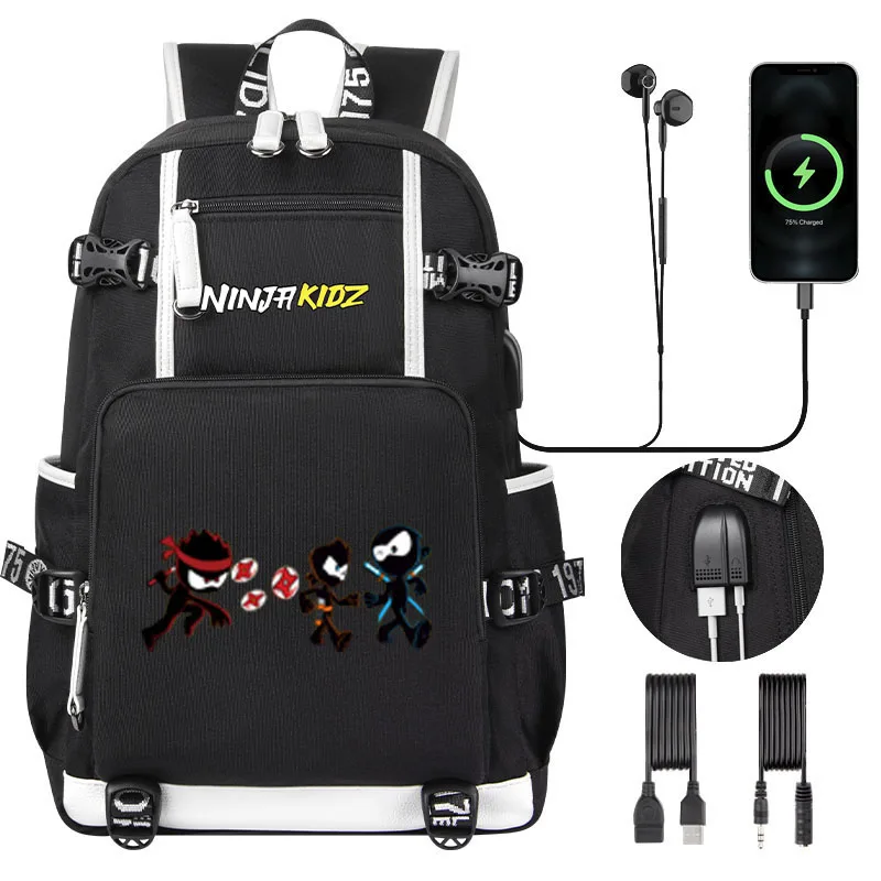 NinjaKidz Kids Backpack Boy Girl school bag Cartoon Ninja Kidz large capacity school backpack Fashion USB Laptop Bagpackag 6