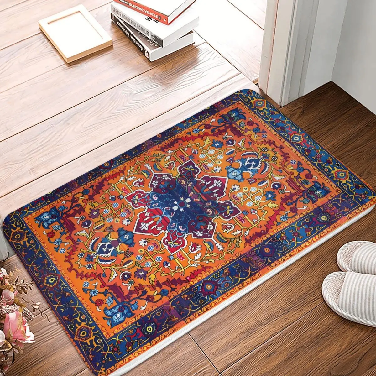 Zerbino Antiscivolo Stile Boho Bohémien Tappetino Da Soggiorno Spruzzi Di Zafferano Vintage Berber Atlas Pavimento Marocchino Tappeto Porta D'Ingresso