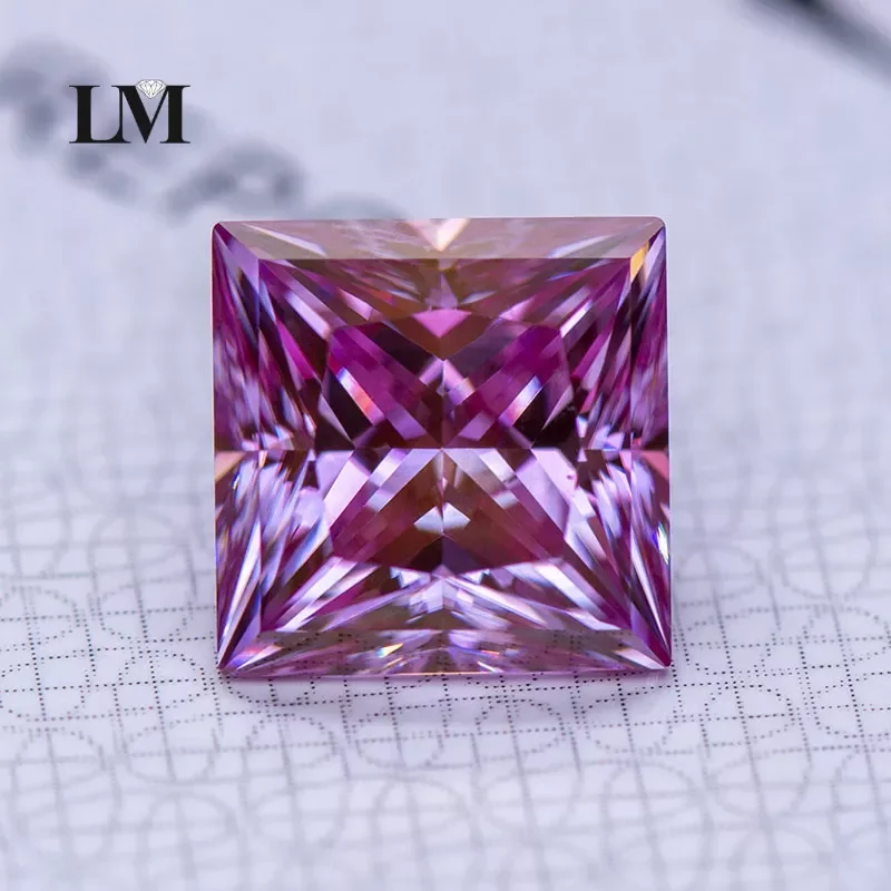 

Moissanite Gemstone Princess Cut Sakura Pink color Lab Grown Diamond Advanced Jewelry Making Materials with GRA Certificate