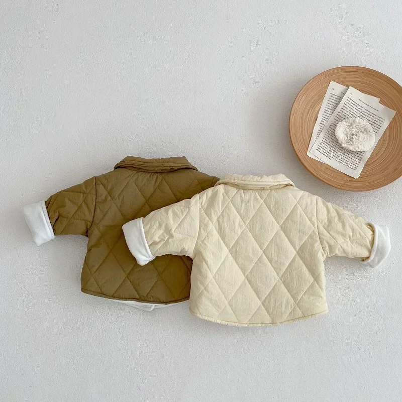 

New Winter Baby Warm Coat 0-3Years Newborn Boy Girl Solid Color Long Sleeve Turn Down Collar Fleece Thicken Down Jacket Outwear