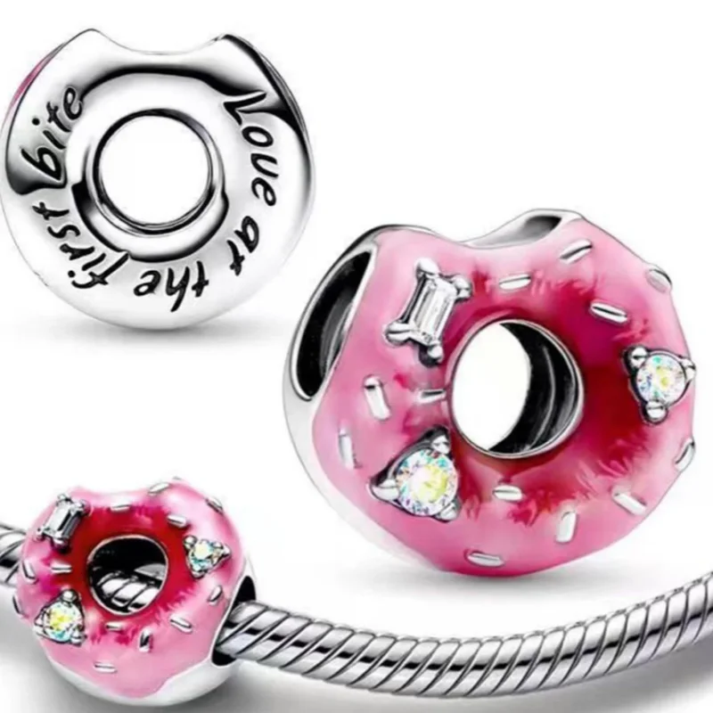 

Sparkling Cute donuts Charm Silver Plated Fit Various Charms Silver 925 Original Bracelet for Jewelry Gift