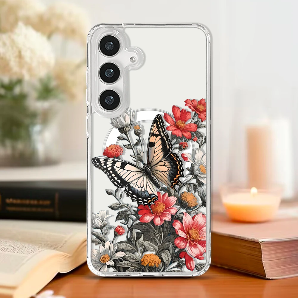 Butterflies and Flowers Magnetic Phone Case - Elegant Protective Cover