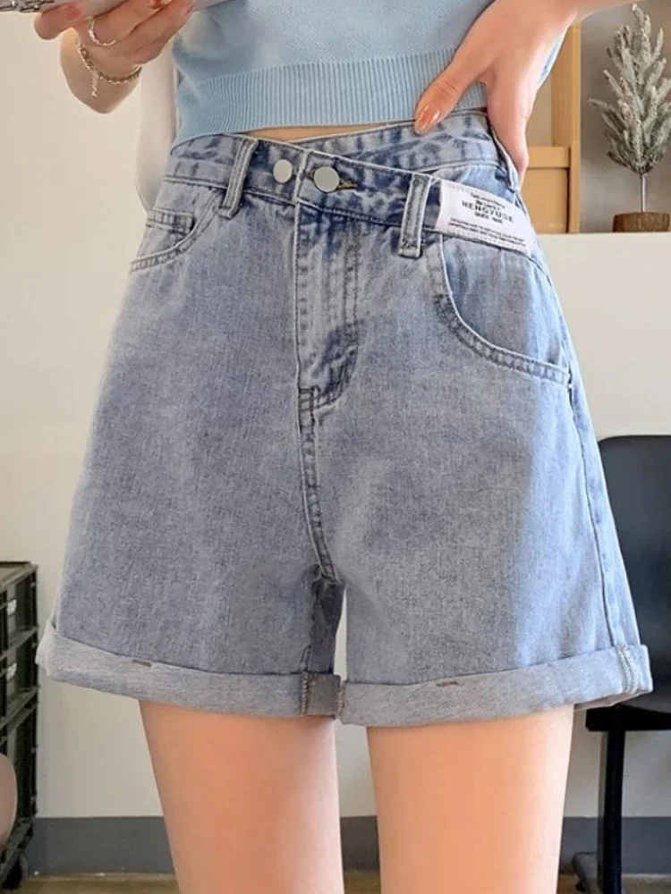 

Denim Shorts Women Summer A-line Fashion Straight Loose Wide Leg Pants Vintage Streetwear Black Jeans Shorts