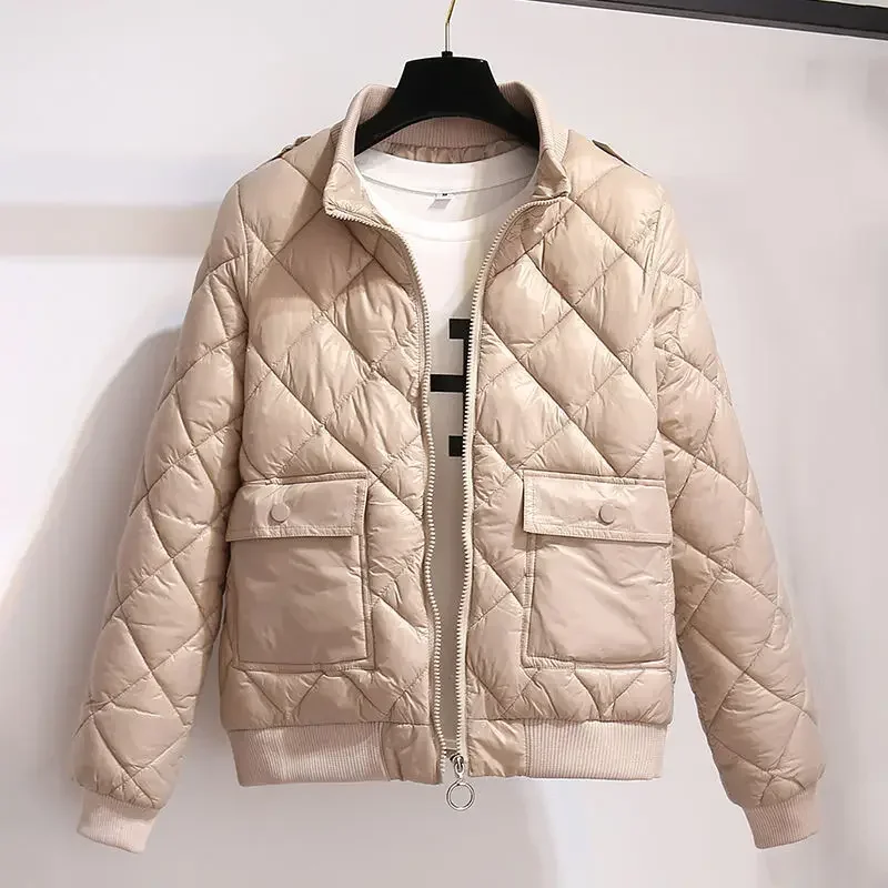 Doudoune Courte à Manches Courtes Pour Femme, Col Montant, Manteau épais En Duvet Avec Poche, Manteau D'hiver Court Rembourré, Noir/blanc