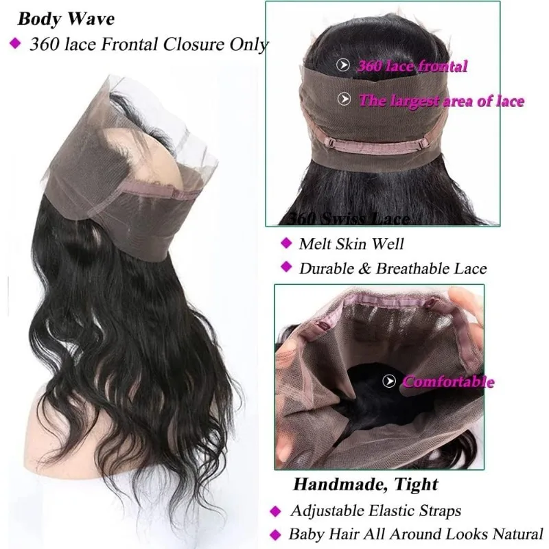 360 Lace Frontal Body Wave Human Hair Brazilian Remy 100% Human Hair For Woman High Quality Transparent Lace Frontal Daily Use