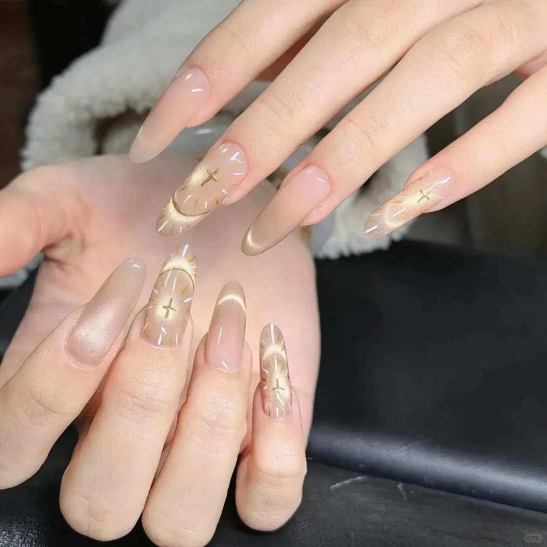 1개 5D 엠보싱 골드 크로스 프렌치 네일 스티커 홀리 라이트 프렌치 라인 크로스 네일 데칼 8*10cm 셀프 접착 크로스 네일 데코