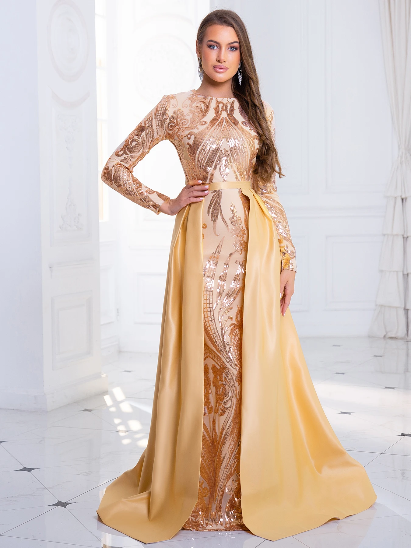 Evening Dress - Muslim Gold A-Line Luxury Evening Gown, Sparkle Beadin –  Varucci Style