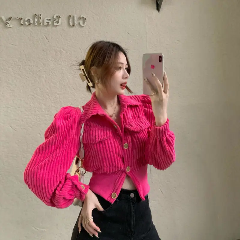 

2022 Spring New Fashionable and Comfortable Lapel Short Tops All-match Slimming Korean Version Slim Shirts Fashion Clothes