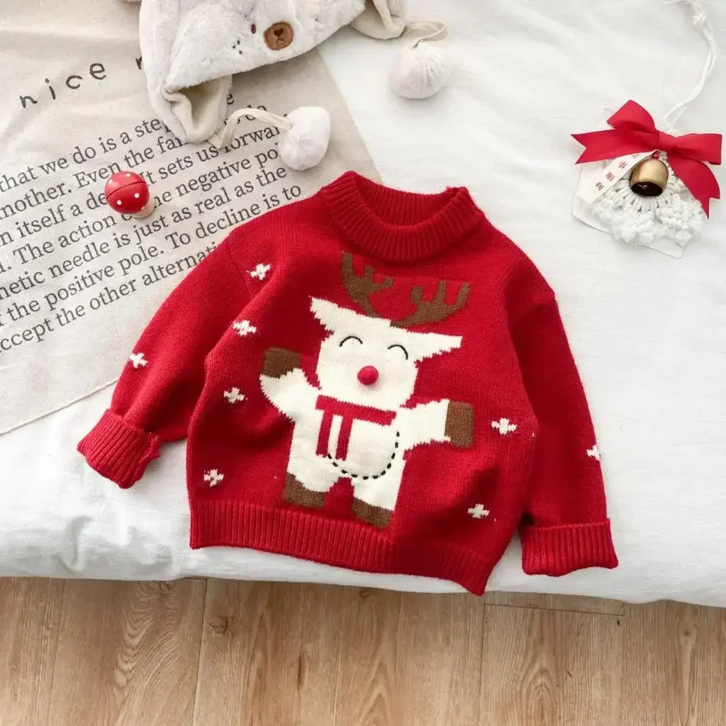 

Childrens Infant Boys Sweater 2023 Autumn Winter New Fashionable Cotton Knitted Thickened Baby Boys Red Christmas Knitwears