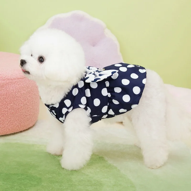 애완견 원피스 네이비 폴카 도트 활 의류, 테디, 요크셔, 두 다리 가디건, 강아지 조끼, 패션 애완 동물 의류