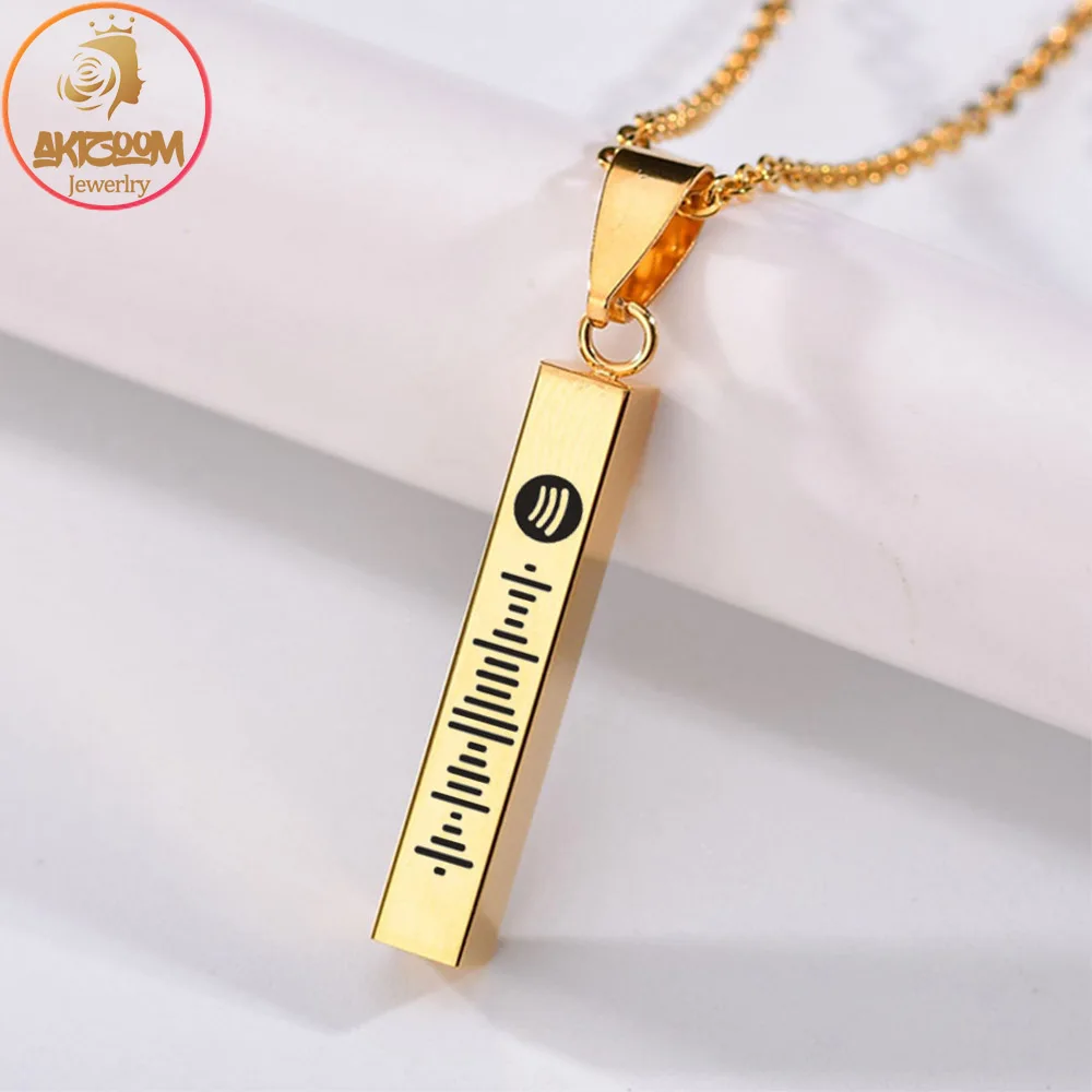 

Engrave 1-4 Sides Name Necklaces Custom Code Stainless Steel Personalized Square Bar Pendant Jewelry for Women Mother's Day Gift