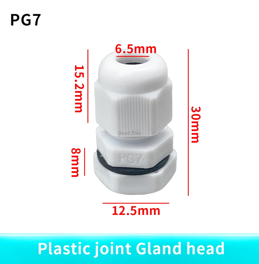 100pcs White Hot Sale IP68 Waterproof Nylon Plastic Cable Gland Connector PG7 for 3-6.5mm Cable