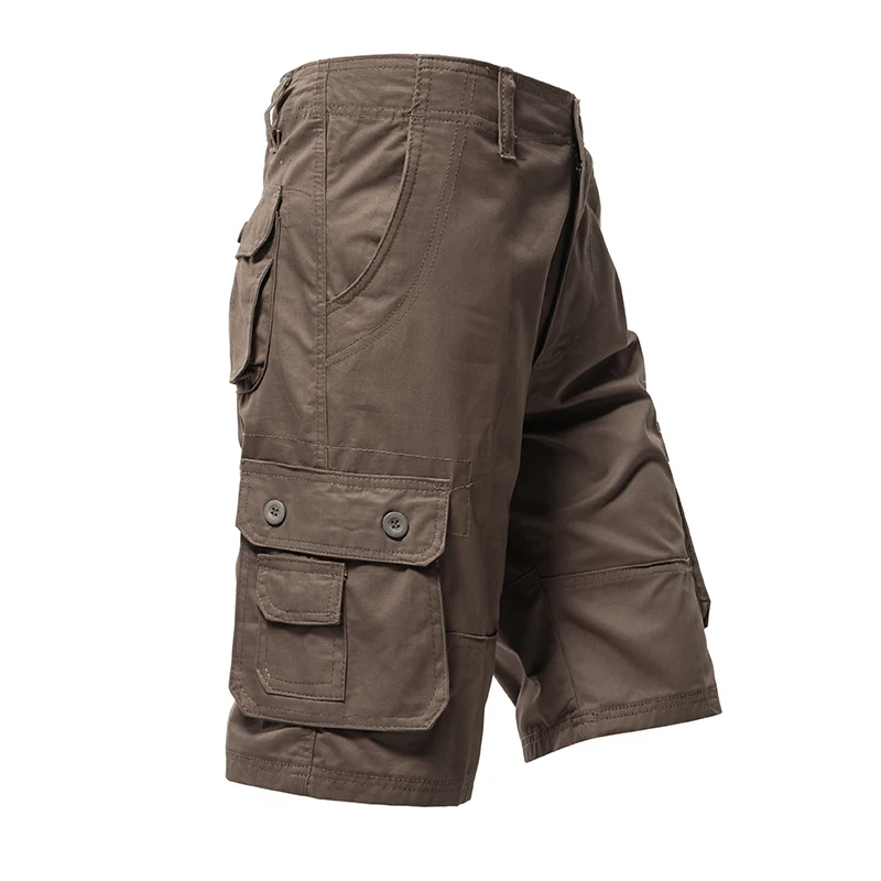 Male Cargo Pants Knee Shorts Classic Summer Shorts Multiple Pockets Large Size Cotton Half Pants Khaki Army Green Shorts 3