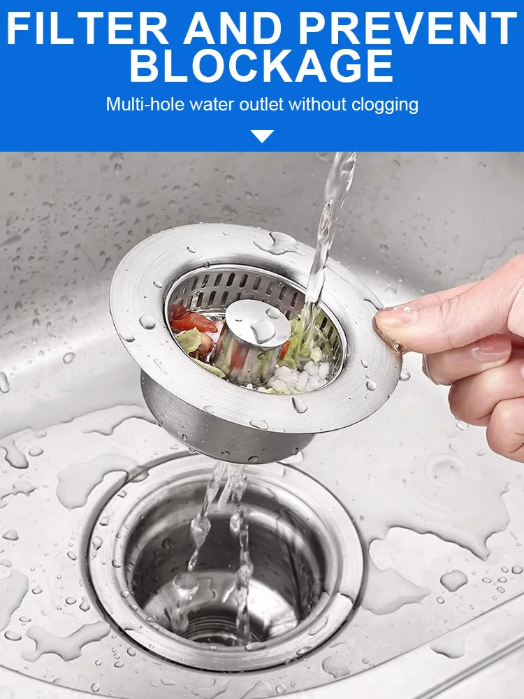 Kitchen Sink Drain Strainer Stainless Steel Pop Up Sink Stopper Anti-Clogging Food Catcher Basket Odor Filter Plug