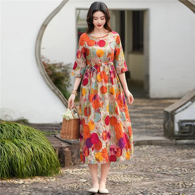 Loose Fit Floral Dress Women's Boho Floral Print Midi Dress - Long Sleeve Cotton Linen Peasant Dress For Spring & Summer White Boho Dress Loose Fit Floral Dress Women's Boho Floral Print Midi Dress - Long Sleeve Cotton Linen Peasant Dress For Spring & Summer White Boho Dress