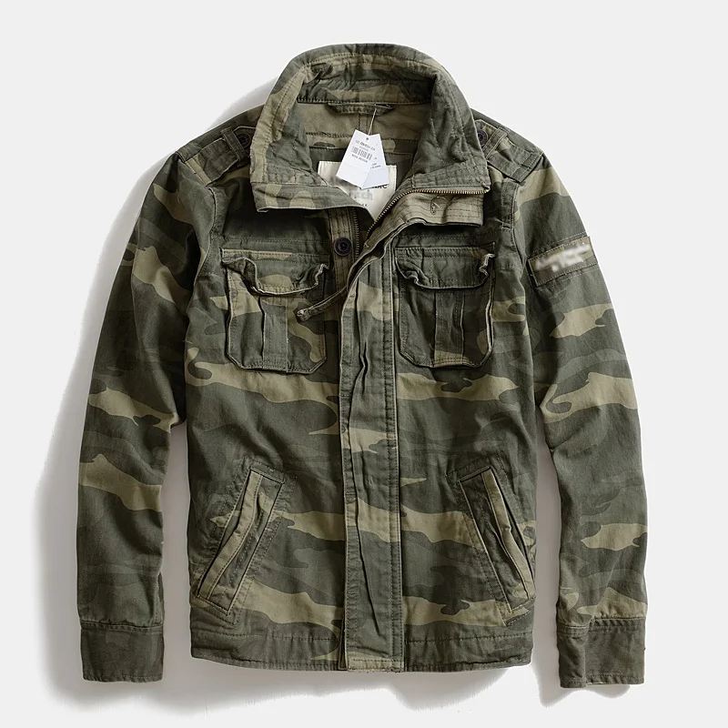 Camo Cargo Jacket Multi-pockets Mens Denim Jackets Outdoor Sports Camouflage Casual Coat Male